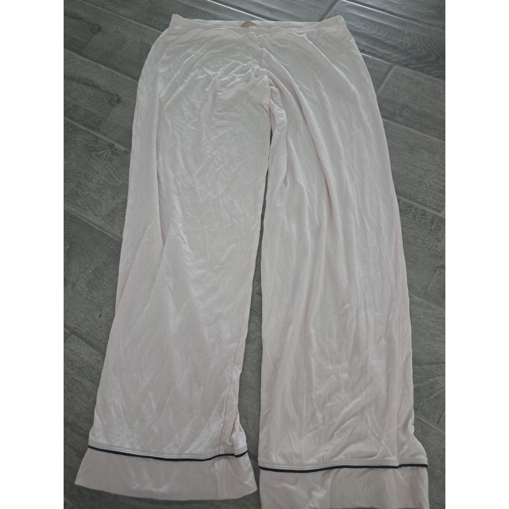 Eberjey Gisele Pajama Pants Light Pink Wide Leg Tencel Modal Black Piping Large